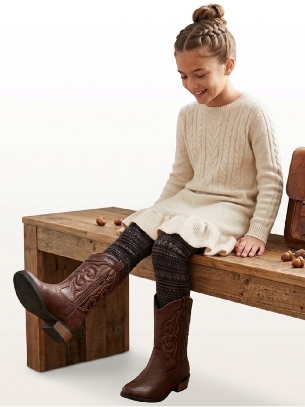 Cat & Jack Brown Western Cowboy Boots Size 4